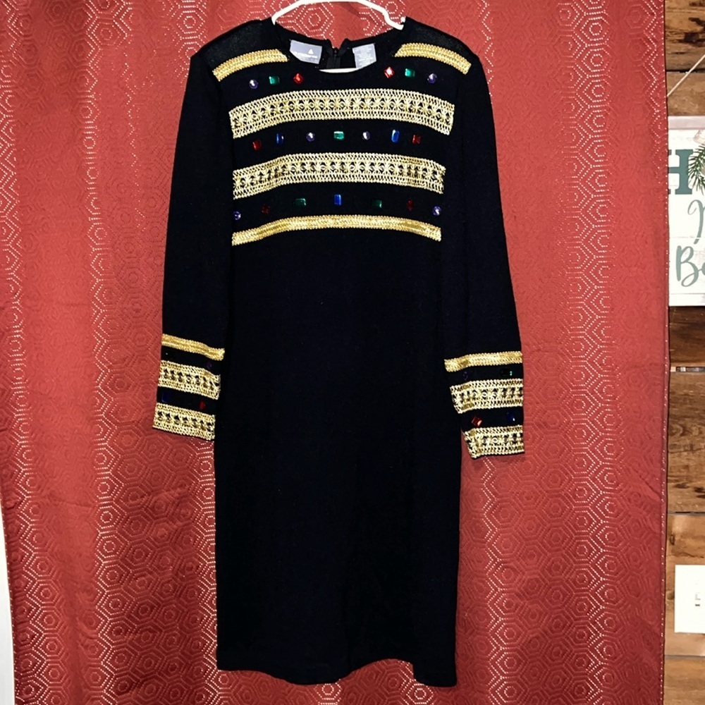 Liz Claiborne Jeweled Black Sweater Dress L